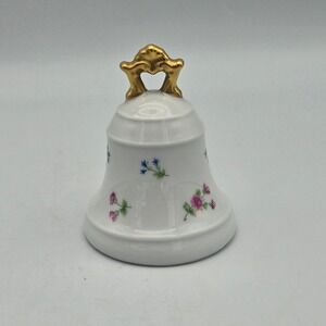 Bernardaud Limoges France Porcelain Dinner Bell Floral Gold Trim Brass Clapper